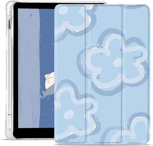 JOYLAND Cute Flower Case for iPad 9th/7th/8th Generation(2021/2020/2019) 10.2 Inch Clear TPU Smart Stand Back Cover with Pencil Holder Auto Wake/Sleep Foldable Shockproof Protective Case