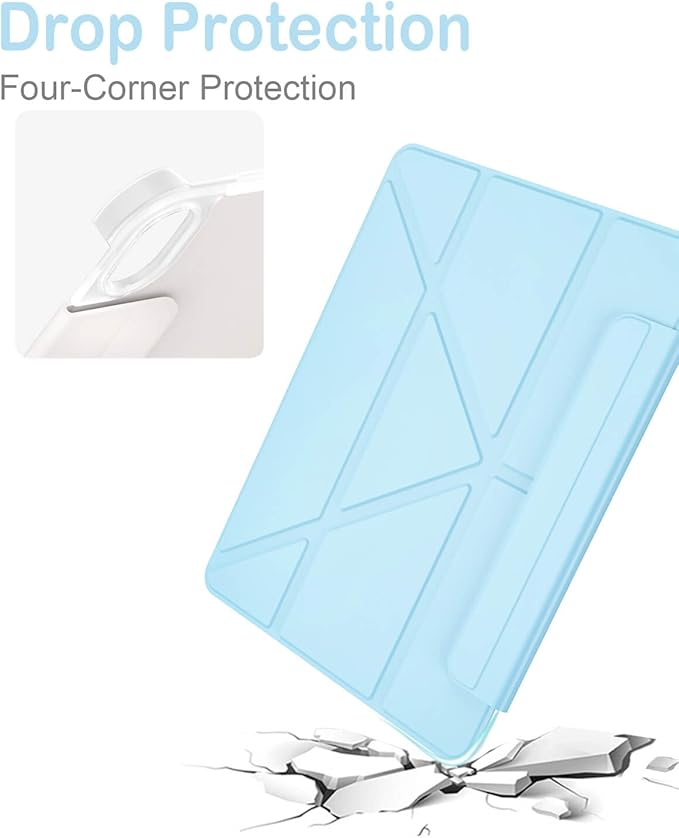 Feams Y Fold Folio for iPad Air 11-inch M4 2026/ M3 2025 / M2 2024 iPad Air 5th/4th Generation 2022/2020 10.9 Inch Y-Shaped Stand Magnetic Attachment Back Cover with Clasp &amp Auto Sleep Sky Blue