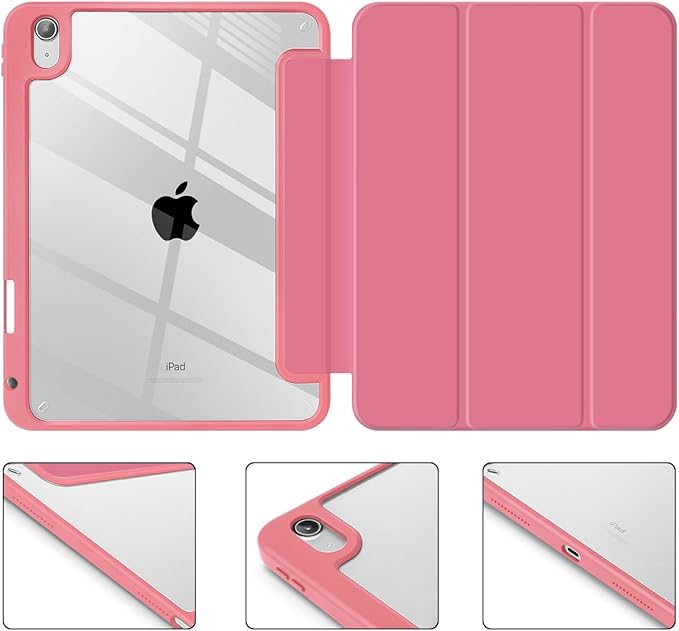 Tuiklol for iPad (A16 Chip) 11th Generation 11 inch 2025 / iPad 10th Generation 10.9 inch 2022 Case Buit in Pencil Holder with Clear Back Shell Cover Trifold Stand Auto Wake/Sleep Watermelon Red
