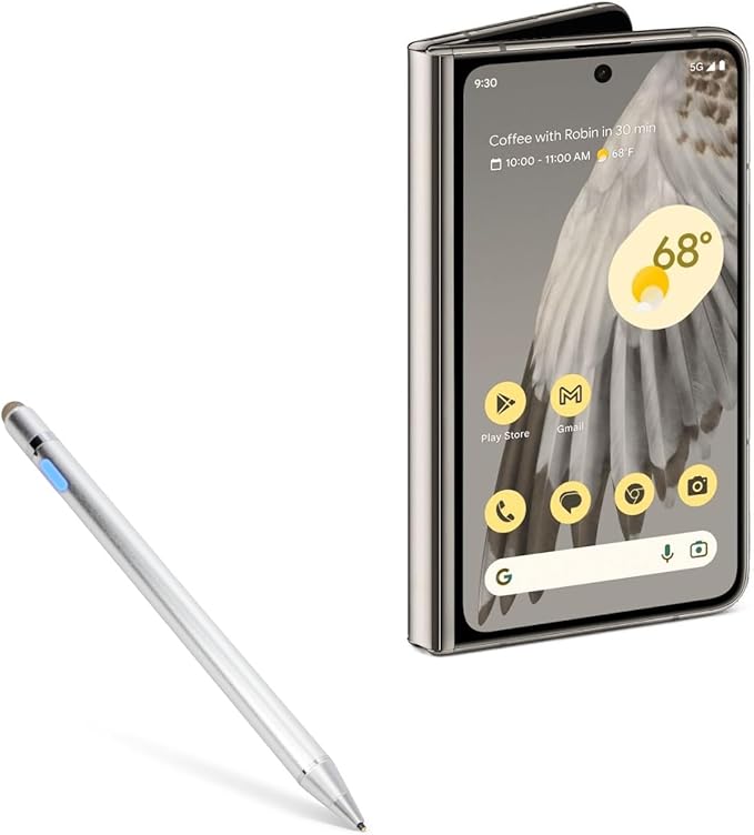 BoxWave Stylus Pen Compatible with Google Pixel Fold - AccuPoint Active Stylus Electronic Stylus with Ultra Fine Tip - Metallic Silver