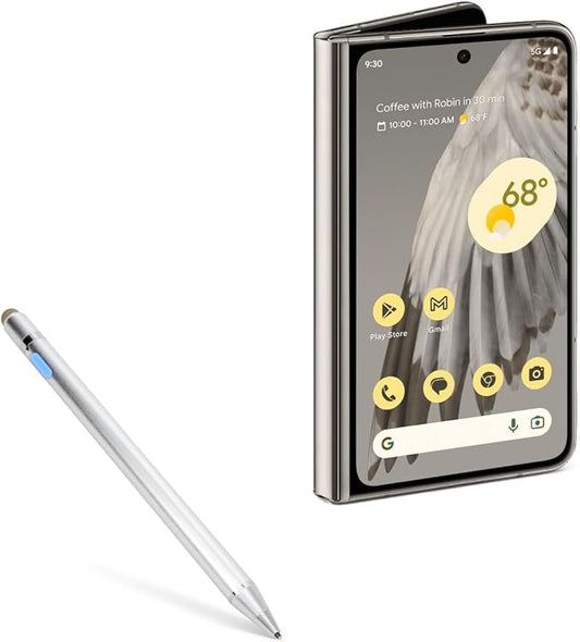 BoxWave Stylus Pen Compatible with Google Pixel Fold - AccuPoint Active Stylus Electronic Stylus with Ultra Fine Tip - Metallic Silver