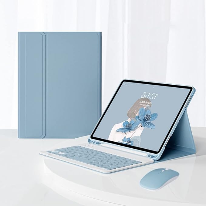 AnMengXinLing Keyboard Case for iPad Air 13 Inch (M3 2025/M2 2024)/Pro 12.9 6th/5th/4th Generation with Mouse Pencil Holder Magnetically Detachable Keyboard Mouse Blue