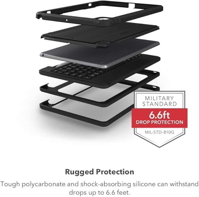 ZAGG Rugged Book iPad Pro 11-inch (M5)/ Pro 11-inch (M4) Keyboard Case - Durable Magnetic-Hinged 6.6 Feet Drop Protection Backlit Laptop-Style Keys Multi-Device Pairing Detachable Keyboard