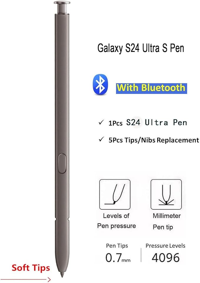 S24 Ultra Stylus Pen (WithBluetooth) Replacement for Samsung Galaxy S24 Ultra 5G All Versions Touch Pen +Tips/Nibs. (Titanium Gray/S24 Ultra)
