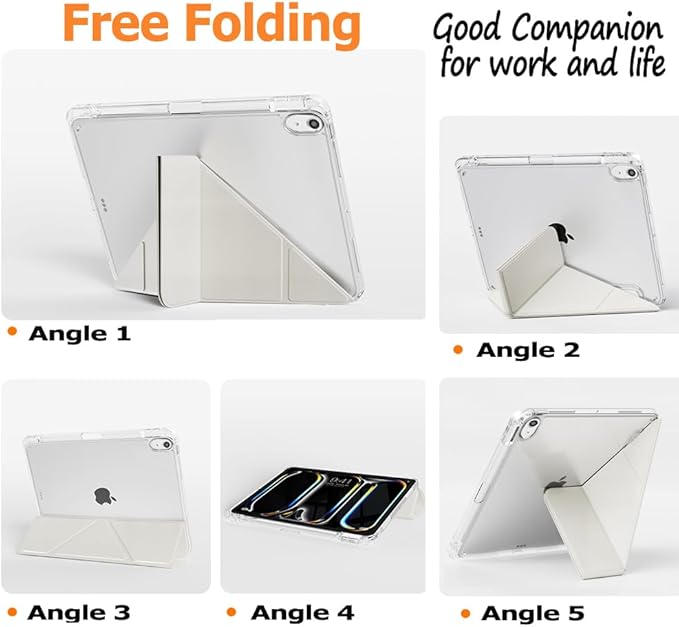 Slim Case for iPad Air 11 Inch M4/M3/M2 (2026 8th/2025 7th/2024 6th) 10.9 Inch 5th Gen 2022/4th Generation 2020 with Pencil Holder Multi-Angle Stand Clear Cute Smart Cover Auto Wake-Sleep (Cream)
