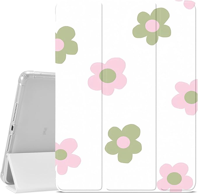 JOYLAND Fresh Colorful Flower Case for iPad Air 11 Inch M3(2025) / M2(2024) iPad Air 5th(2022) / 4th (2020) Gen 10.9 Inch Pencil Holder &amp Clear Transparent Back &amp Trifold Smart White Cover