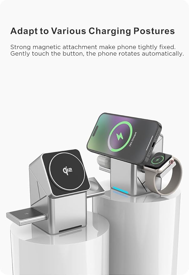 Charger Standfor iPhone 17 Wireless Charger 3-in-1 Cube Compatible with MagSafe 15W Foldable Fast Charging Stand for iPhone 16/15/14/13 Apple Watch 1-8/Ultra AirPods Compatible with Samsung