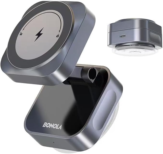 15W Vacuum Wireless Charger Holder Suction Cup Car Charger Stand for iPhone 17 16 15 14 13 12&amp Android Foldable Magnetic Phone Mount Use in Mirror/Dashboard/Windshield