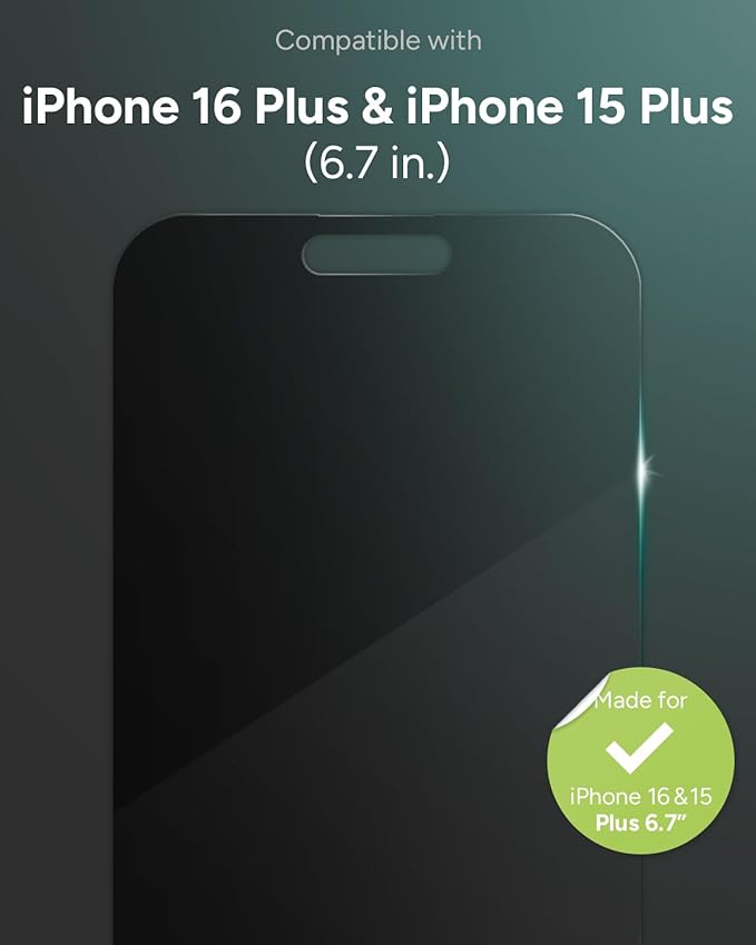 ZAGG Glass Elite Privacy 360 Screen Protector for iPhone 16 Plus / 15 Plus – 4-Way Privacy Ultra-Strong Tempered Glass 5X Stronger Smudge-Resistant Easy Install Recycled Content