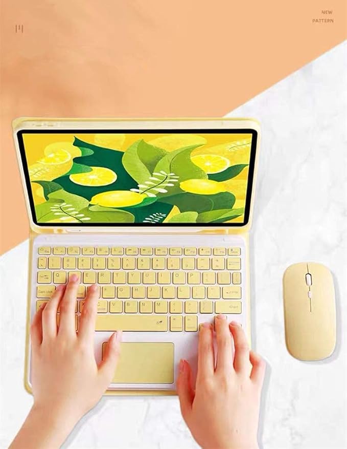 AnMengXinLing Keyboard Case for iPad mini 5 with Mouse Detachable Wireless Bluetooth Keyboard Pencil Holder Slim Leather Smart Cover for iPad mini 5th Gen 2019 Yellow