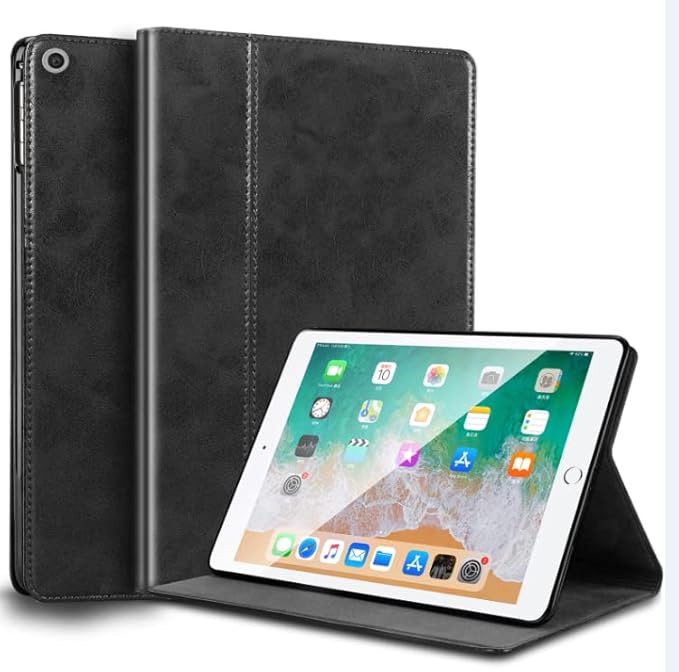 for Ipad Case 10.2-inch 9th/8th/7th Gen 2021/2020/2019 Genuine Leather Cover Protective ShellAuto Wake/Sleep.Black