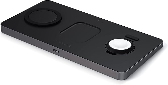 Satechi Trio Wireless Charger with Magnetic Pad Qi Certified Compatible with iPhone 16 Pro Max/16 Pro/16/16 Plus AirPods Pro/Gen 3 Apple Watch Ultra &amp Series (ST-X3TWCPMs)