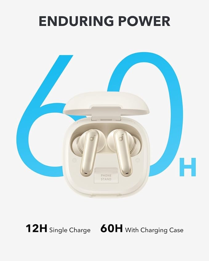 Soundcore P40i by Anker Noise Cancelling Wireless Earbuds Adaptive Noise Cancelling to Environments Heavy Bass 60H Playtime 2-in-1 Case and Phone Stand IPX5 Wireless Charging Bluetooth 5.3