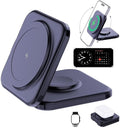 Meenova Foldable 3 in 1 Wireless Charger Compatible with MagSafe Apple iPhone 15 14 13 12 Watch AirPods Lightweight PortableStrong Magnetic Attraction Suitable for Outdoor Offices etc. (Black)