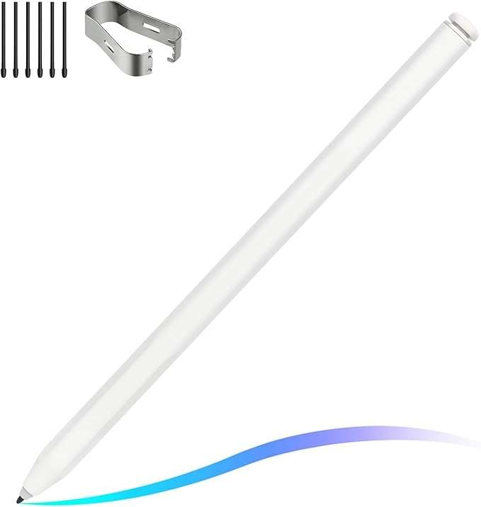 EMR Stylus Pen for Remarkable 2 / Remarkable 1 Kindle Scribe BOOX Tablets Battery-Free with Digital Eraser 4096 Pressure Levels Magnetic Pen Holder 6 Replacement Nibs Included White