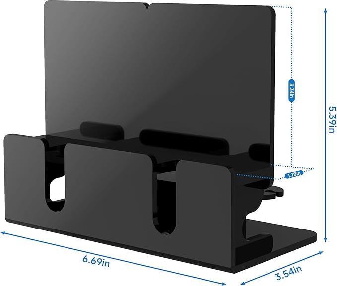 Dual Phone Holder Organizer Stand for 2 Phones Acrylic Desktop Universal Mobile Phone Docking Station Charger Holder with Cable Management Black