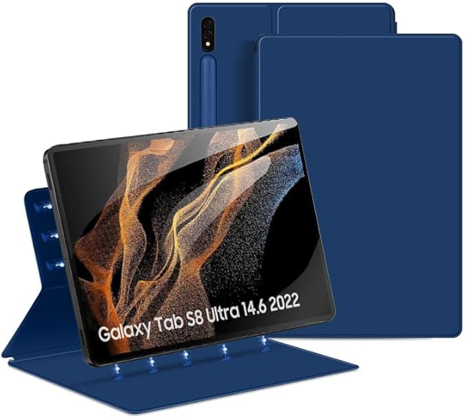 Magnetic Case for Galaxy Tab S8 Ultra 2022 14.6 Inch (SM-X900/X906) with S-Pen Holder Lightweight and Slim Magnetic Stand Case with Auto Sleep/Wake Blue