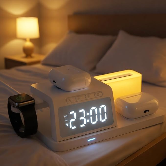 Wireless Charger Alarm Clock HT309 White