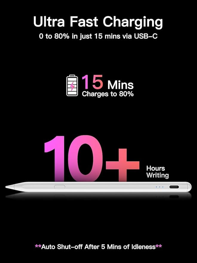 KEEPRO Stylus Pen for iPad 2018-2026 USB-C Fast Charging Pencil Pixel-Perfect Tilt Sensitivity for iPad 11/10/9/8/7/6/A16 Mini 7/6/5 Air M4/M3/M2 11/13/5/4/3 Pro M5/M4 13/12.9″/11″
