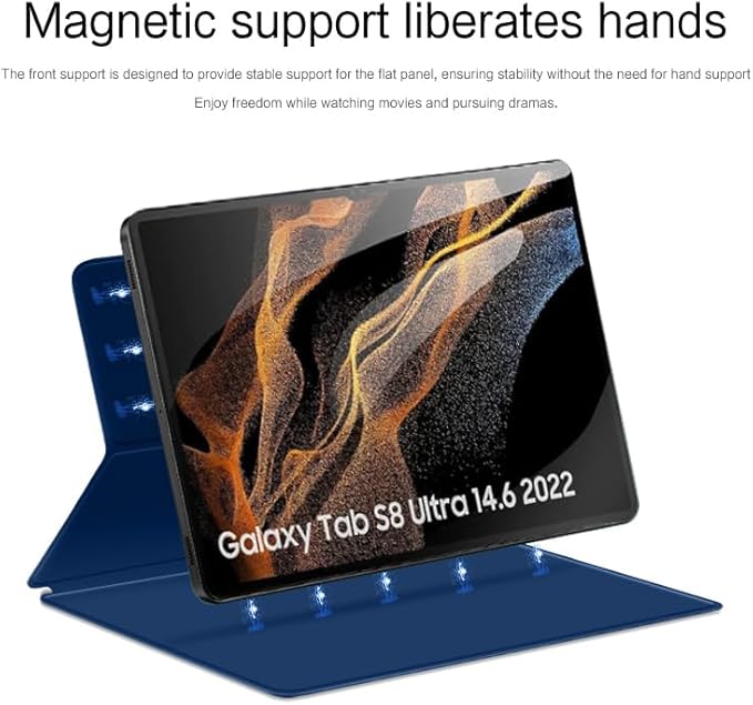 Magnetic Case for Galaxy Tab S8 Ultra 2022 14.6 Inch (SM-X900/X906) with S-Pen Holder Lightweight and Slim Magnetic Stand Case with Auto Sleep/Wake Blue