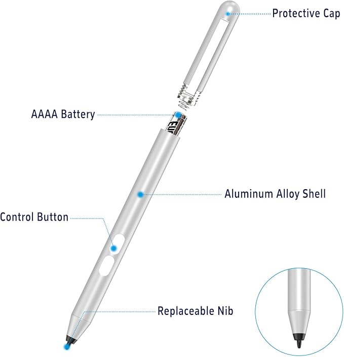 Stylus Pen for HP Omnibook Active Digital Pencil for Envy Pavilion Spectre x360 2-in-1 Touchscreen with MPP 1.51 Technology Palm Rejection 1024 Pressure Levels 2500H Battery Life 2 Side Buttons