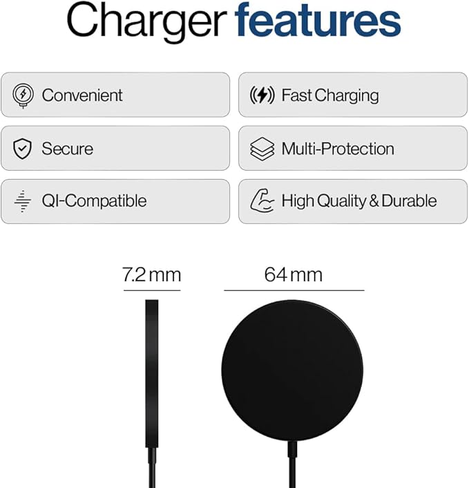 SPOTMINDERS Wireless Charger for iPhone AirPods Tracking Card 15W Flat Fast Charging Pad QI Compatible with Samsung Android Apple - Magsafe Non-Slip Surface Advanced Cooling - No AC Adapter