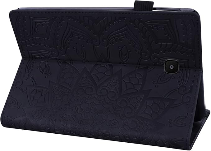 YEMENGHUA Heavy Duty Protection Compatible with Samsung Galaxy Tab A 8.0 T387 SM-T387V T387T T387A Slim Lightweight Embossed PU Leather Flip Holder Tablet PC Case Card Slot Tablet Case(Black)