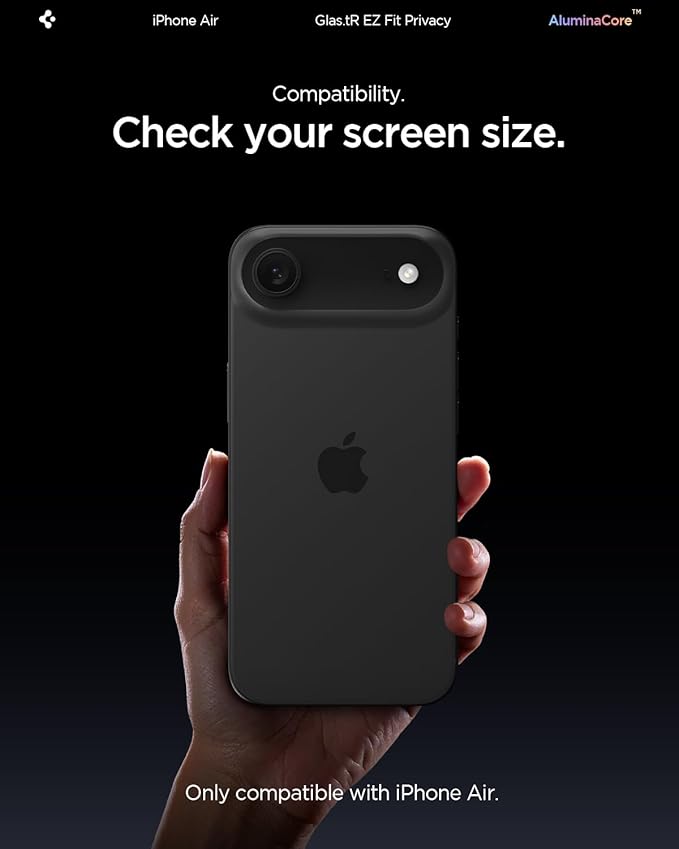 Spigen AluminaCore Tempered Glass Screen Protector [Glas.tR EZ Fit - Privacy] designed for iPhone Air [2 Pack] 9H+ Hardness Aluminum-Enhanced Durability