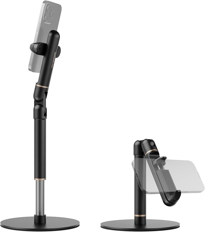 NEEWER Basics Cell Phone Stand for Desk Adjustable Phone Holder Clamp with Weighted Metal Base Office Table Phone Mount Compatible with iPhone 16 15 Pro Max Plus Samsung for Video Recording ST006