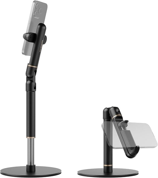 NEEWER Basics Cell Phone Stand for Desk Adjustable Phone Holder Clamp with Weighted Metal Base Office Table Phone Mount Compatible with iPhone 16 15 Pro Max Plus Samsung for Video Recording ST006