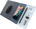 POUT H3 Split Max 3-in-1 Wireless Charging Mouse Pad – Fast Qi Charger Mousepad Mat and Magnetic Tray Organizer – Compatible with Smartphones and Earbuds (Pacific Blue)