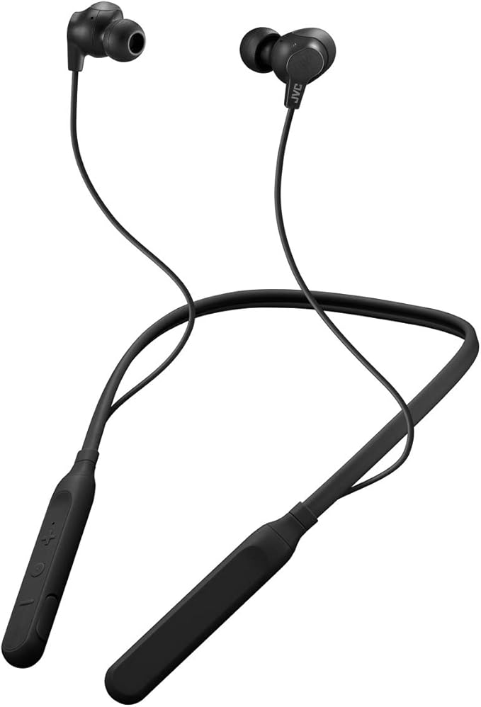 JVC Air Cushion Wireless Earbuds Headphones Bluetooth 5.0 Water Resistant IPX4 Long Life Battery (up to 24 Hours) 3-Button Remote with mic - HAFX41WB Black Medium