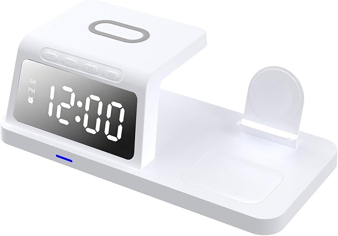 Wireless Charger Desktop Clock 18.8x9.2x5.5cm Digital Alarm Clocks Fast Charging Hub for Smartphones Durabled ABS Bedside Clock for Home Office Dorm