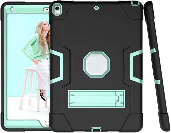 Jaorty 3 in 1 Hybrid Case for iPad Air 3 10.5 &amp iPad Pro 10.5 - Heavy Duty Rugged Stand Shockproof Anti-Slip Anti-Scratch - Black/Green