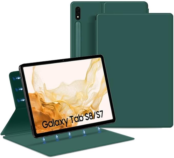 Magnetic Case for Galaxy Tab S8 11 inch 2022 (SM-X700/SM-X706)/S7 2020 (SM-T870/T875) with S-Pen Holder Lightweight and Slim Magnetic Stand Case with Auto Sleep/Wake DarkGreen