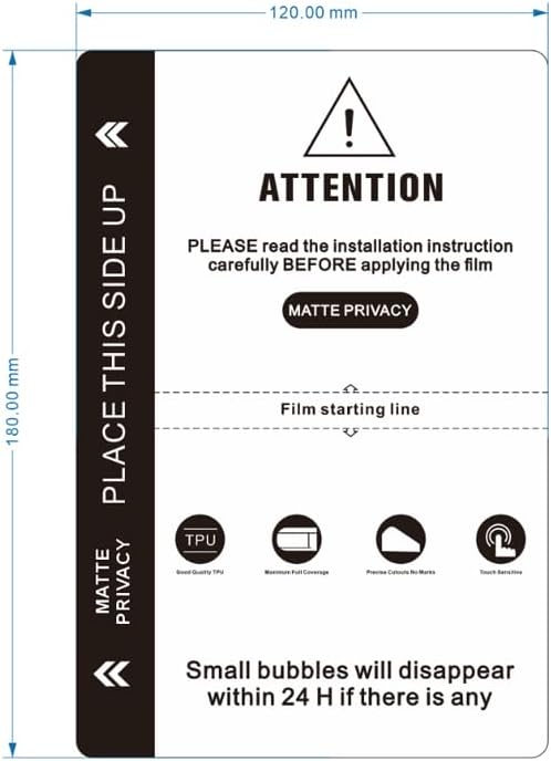 50pieces/ bag 4 Layer 120mm X 180mm TPU HD Matte Privacy Flexible Hydrogel Film Straight Curved Screen Protector Cut Machine Mobile Phone Protective Film (Matte Privacy)
