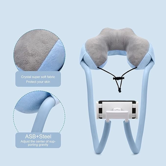 Neck Pillow Phone HolderLazy Gooseneck Cell Phone Stand with 360 ClipUniversal Mobile Phone Tablet Stand for iPhone 15 14/14 Pro Max/13 (Blue)