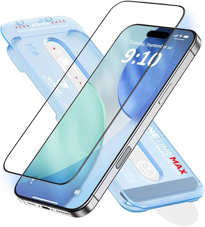 FLOLAB NanoArmour ONETIME MAX for iPhone 17 Pro Max Screen Protector: Clear Anti-Blue Light Screen ProtectorInfinity Edge Military-Grade Tempered Glass Durable Easy Install Dust-Free