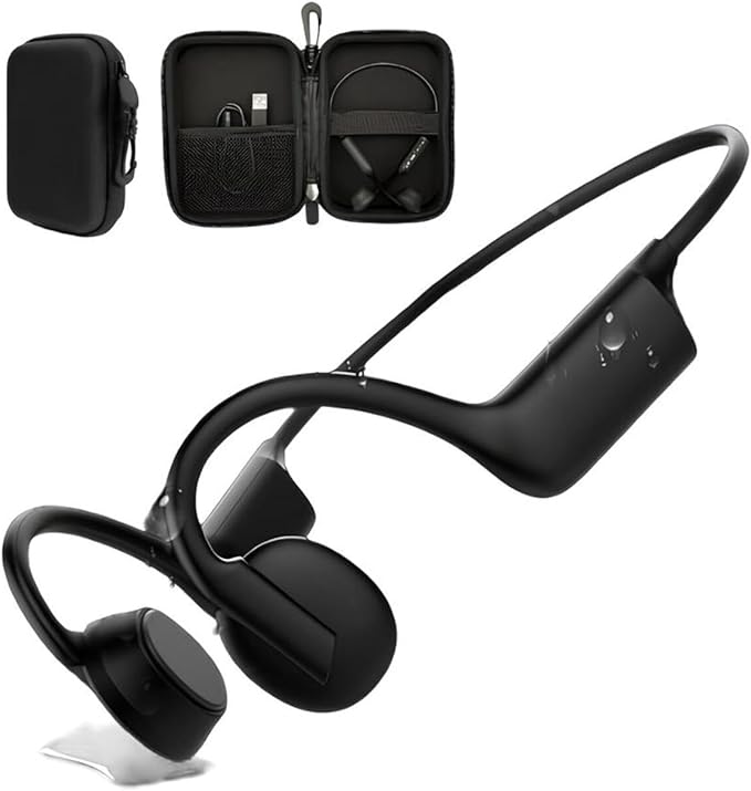 Bone Conduction Headphones Wireless Bluetooth Open- Ear Sport Headphones Quick Charging Long battery Life Upgrade Sweat Proof Earphone for Running Cycling Walking Workout Gift. Includes Case