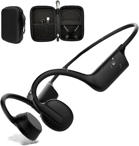 Bone Conduction Headphones Wireless Bluetooth Open- Ear Sport Headphones Quick Charging Long battery Life Upgrade Sweat Proof Earphone for Running Cycling Walking Workout Gift. Includes Case