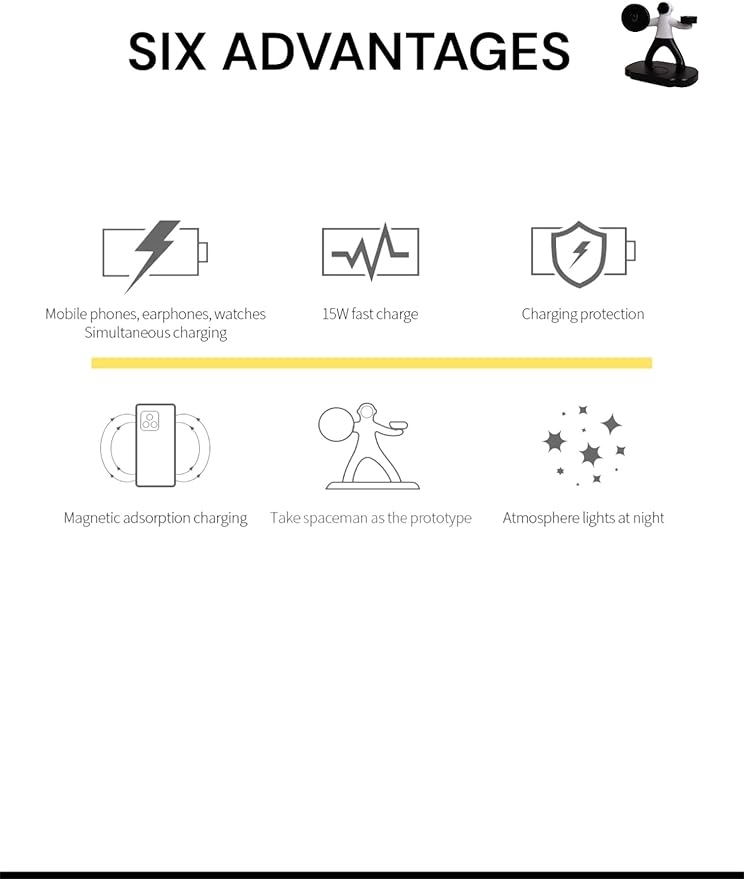 Spaceman 3-in-1 Dual 15W Fast Charging Magnetic Wireless (Light Gray &amp White)