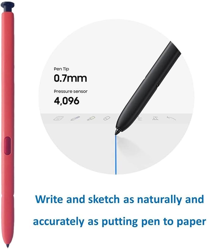 S22 Ultra Pen (withBluetooth) Replacement for Samsung Galaxy S22 Ultra S Pen S22 Ultra Stylus (4096 Pressure Sensor) + Replacement Tips/Nibs (Red)