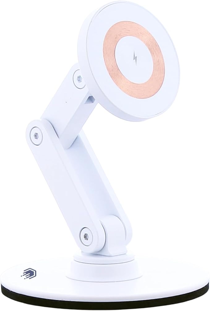 ClikDock Cell Phone Magnetic Wireless Charger Stand 360° Spin Aluminum Construction Compatible with MagSafe Phones for iPhone &amp Andriod (White)