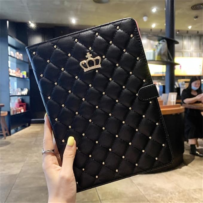for iPad Pro 12.9 inch 6th/5th/4th/3rd Case (2022/2021/2020/2018) Girly Woman Cute Crown Elegant PU Leather Bling Diamond Smart Auto Wake/Sleep Kickstand Flip Cover for iPad Pro 12.9 (Black)