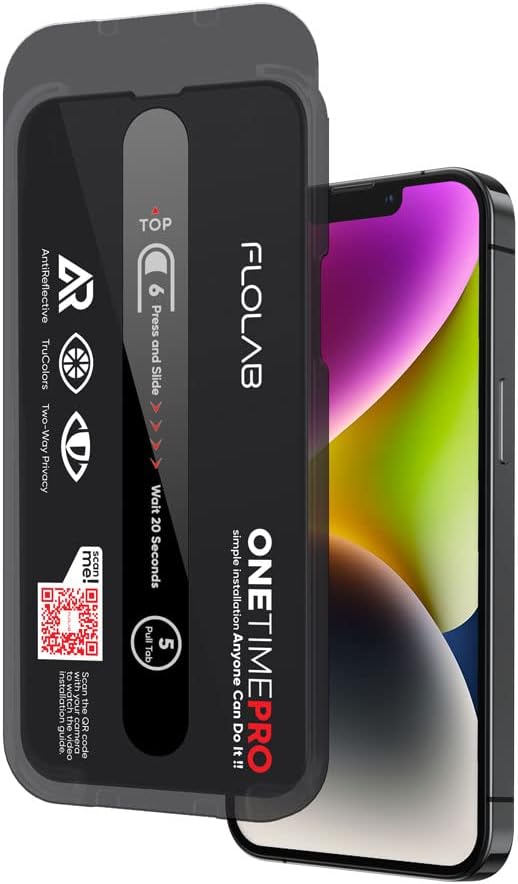 FLOLAB NanoArmour ONETIME PRO Anti Reflective iPhone 14/13 / 13 Pro Privacy Screen Protector Best iPhone Tempered Glass Protects your Privacy - Durable Smooth as Butter Easy to Install Dust Free