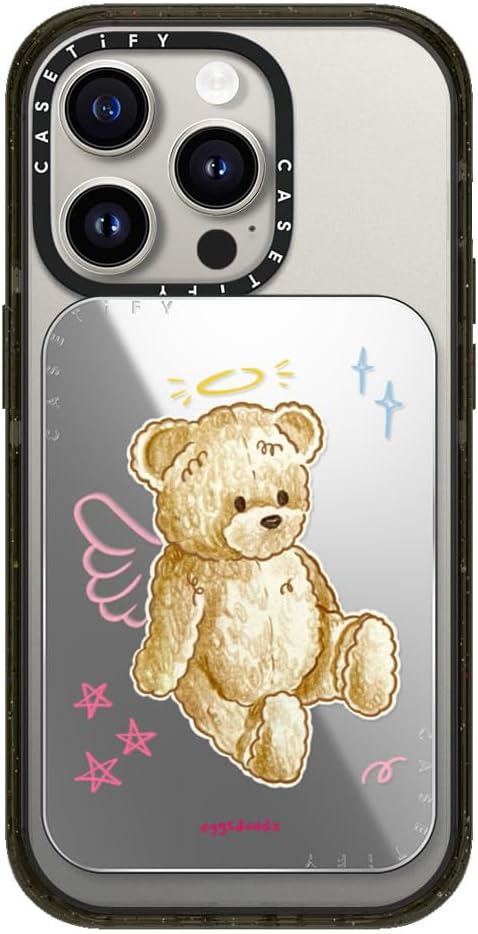CASETiFY Snappy Card Holder Stand Compatible with Magsafe - Angel Teddy Bear - Silver Mirror