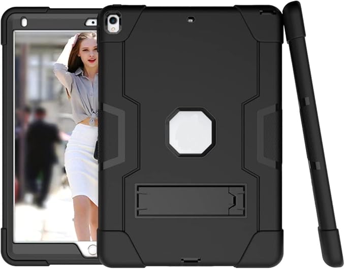Jaorty 3 in 1 Hybrid Case for iPad Air 3 10.5 &amp iPad Pro 10.5 - Heavy Duty Rugged Stand Shockproof Anti-Slip &amp Scratch Black/Black