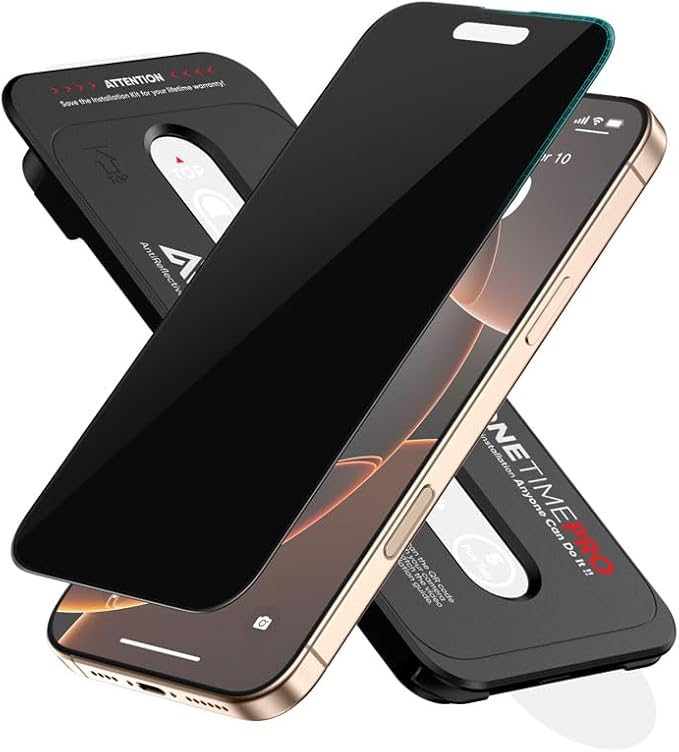 FLOLAB NanoArmour ONETIME PRO for iPhone 16 Pro Privacy Screen Protector Anti-Reflective 3D Edge-to-Edge Anti-Spy Tempered Glass Reinforced Edges Durable Smooth Easy Install Dust-Free