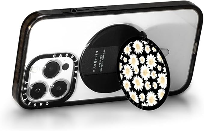 CASETiFY Snappy Grip Stand Compatible with Magsafe - White Daisies Pattern on Black