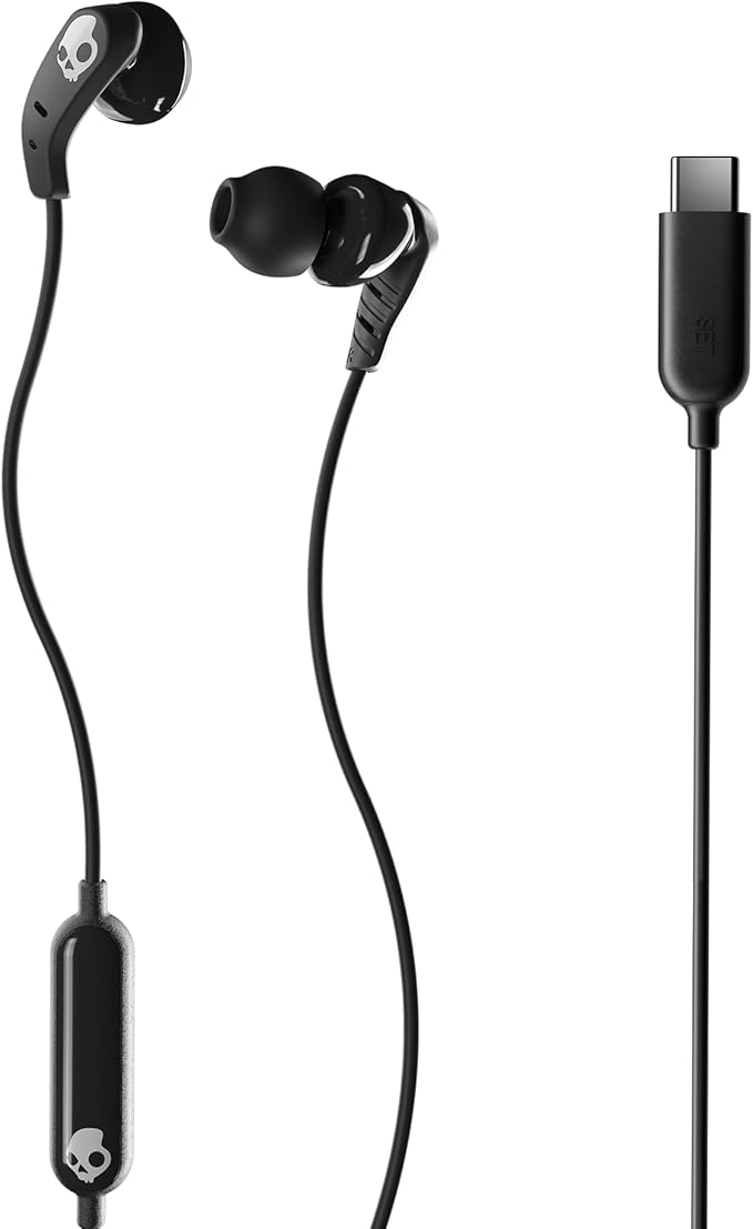 Skullcandy Set USB-C Wired Earbuds with Noise Isolating Fit in-Line Microphone Call and Track Control for iPhone Android Ear Gel Sizes Included for Custom Fit - True Black